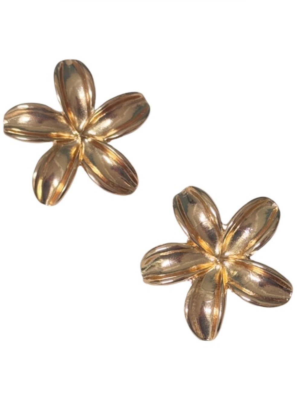 Metallic gold floral hibiscus oversized stud earrings